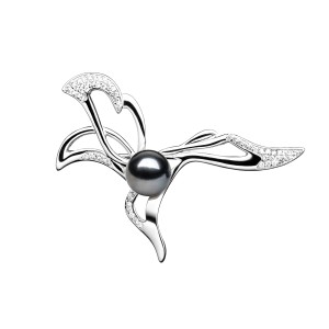 Brosa argint cu perla neagra si pietre DiAmanti SK19246BR_B-G (Argint 925‰ 4,3 g.)